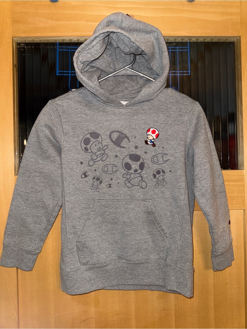 Champion Super Mario Bros Reverse Weave Hoodie Toad Gray Mushrooms Size BoySmall